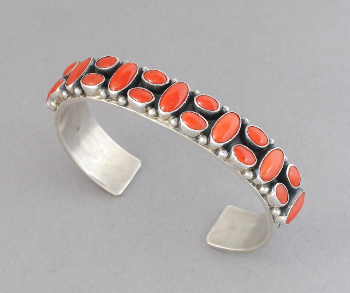 Red Coral Bracelet with 19 Stones by Joe Piasso