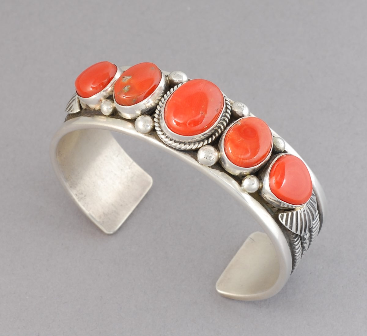 Cuff Bracelet with Red Coral by Guy Hoskie