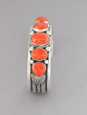 Cuff Bracelet with Red Coral by Guy Hoskie