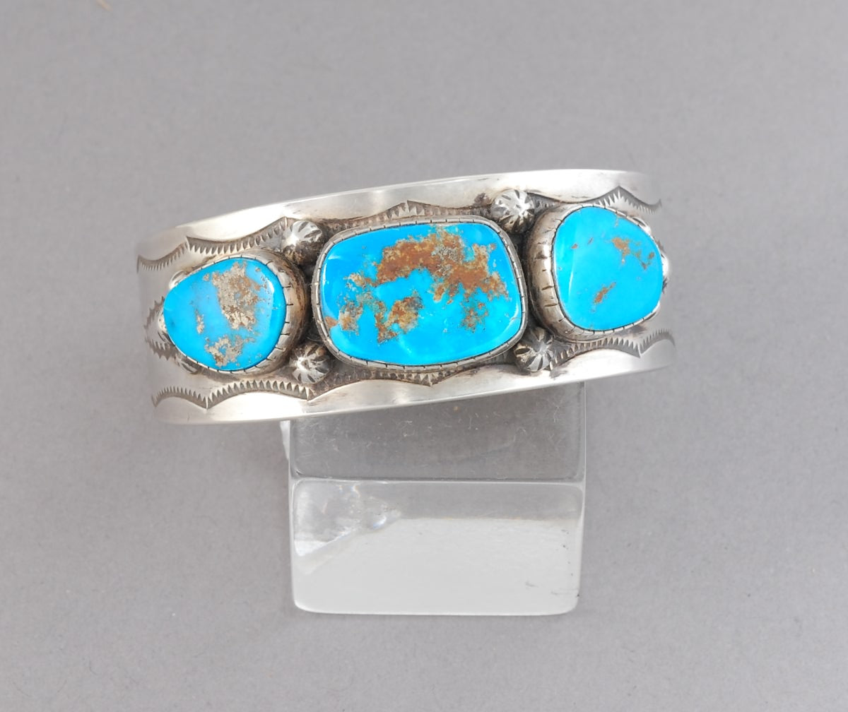 Cuff Bracelet with "Blue Gem" Turquoise by Anthony Kee