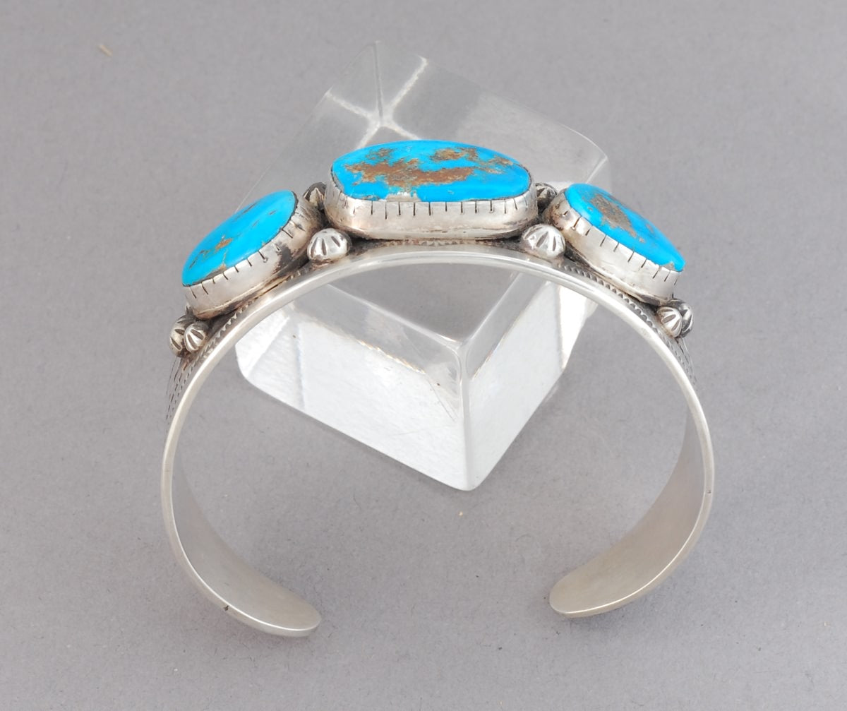 Cuff Bracelet with "Blue Gem" Turquoise by Anthony Kee
