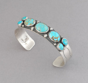 Cuff Bracelet with #8 Turquoise by Leonard Chee