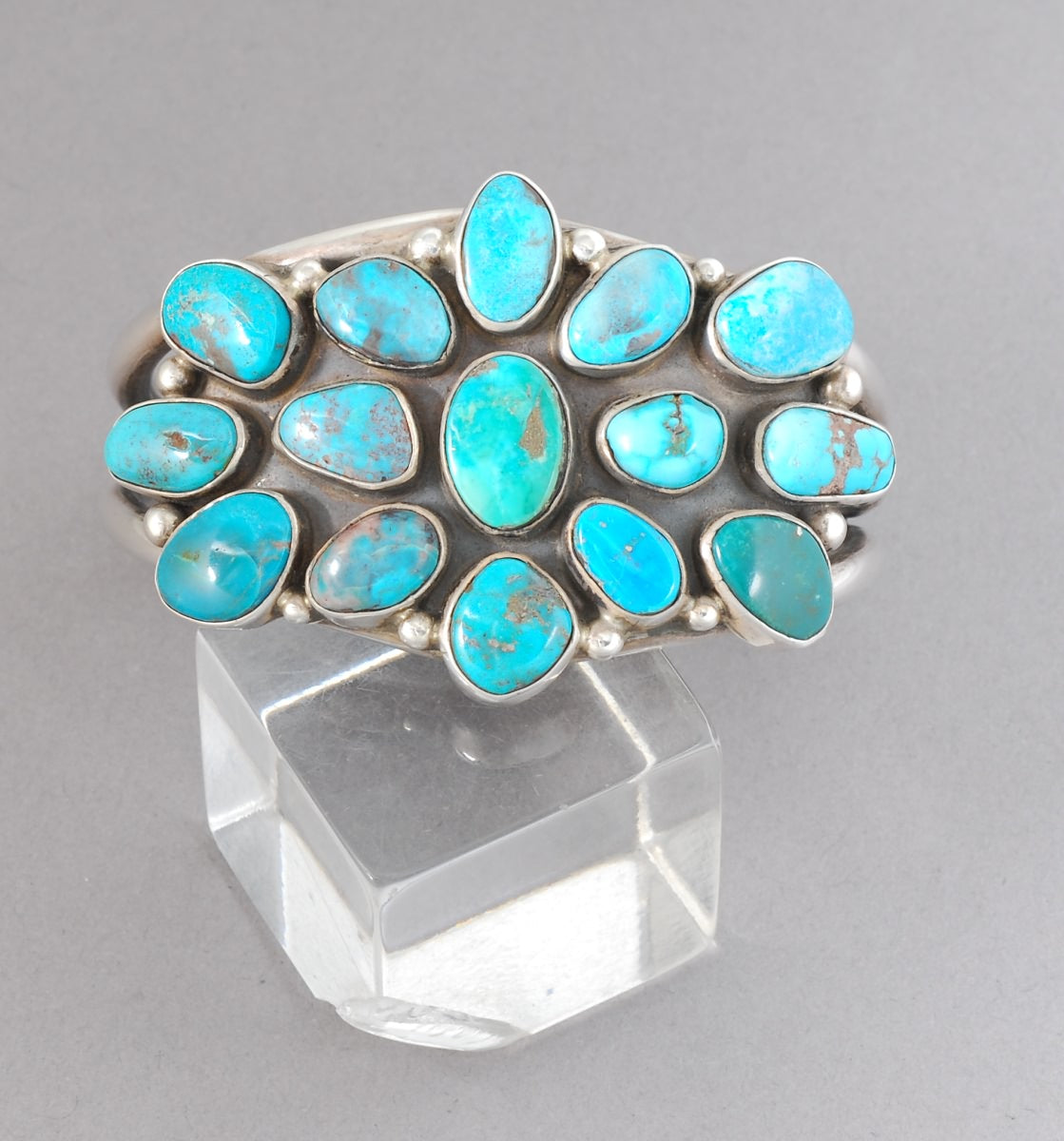 Cuff Bracelet with Bisbee Turquoise Cluster by Sheila Becenti