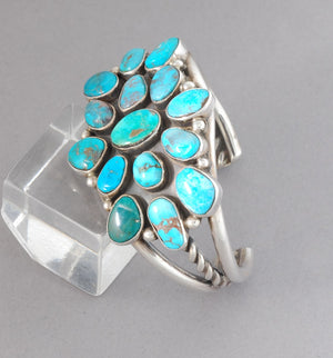 Cuff Bracelet with Bisbee Turquoise Cluster by Sheila Becenti
