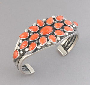 Cuff Bracelet with Red Coral Cluster by Verdy Jake