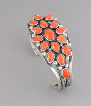 Cuff Bracelet with Red Coral Cluster by Verdy Jake
