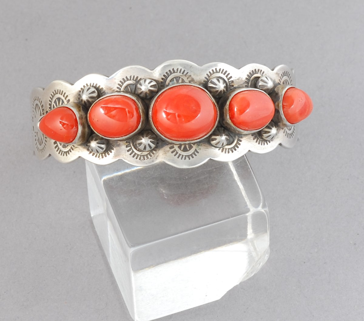 Cuff Bracelet with Red Coral by Randy Smith