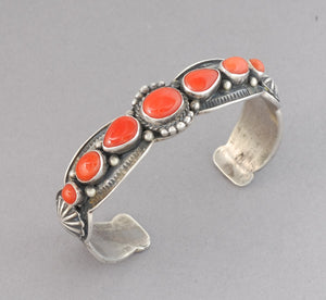 Cuff Bracelet with Red Coral by Darrell Cadman