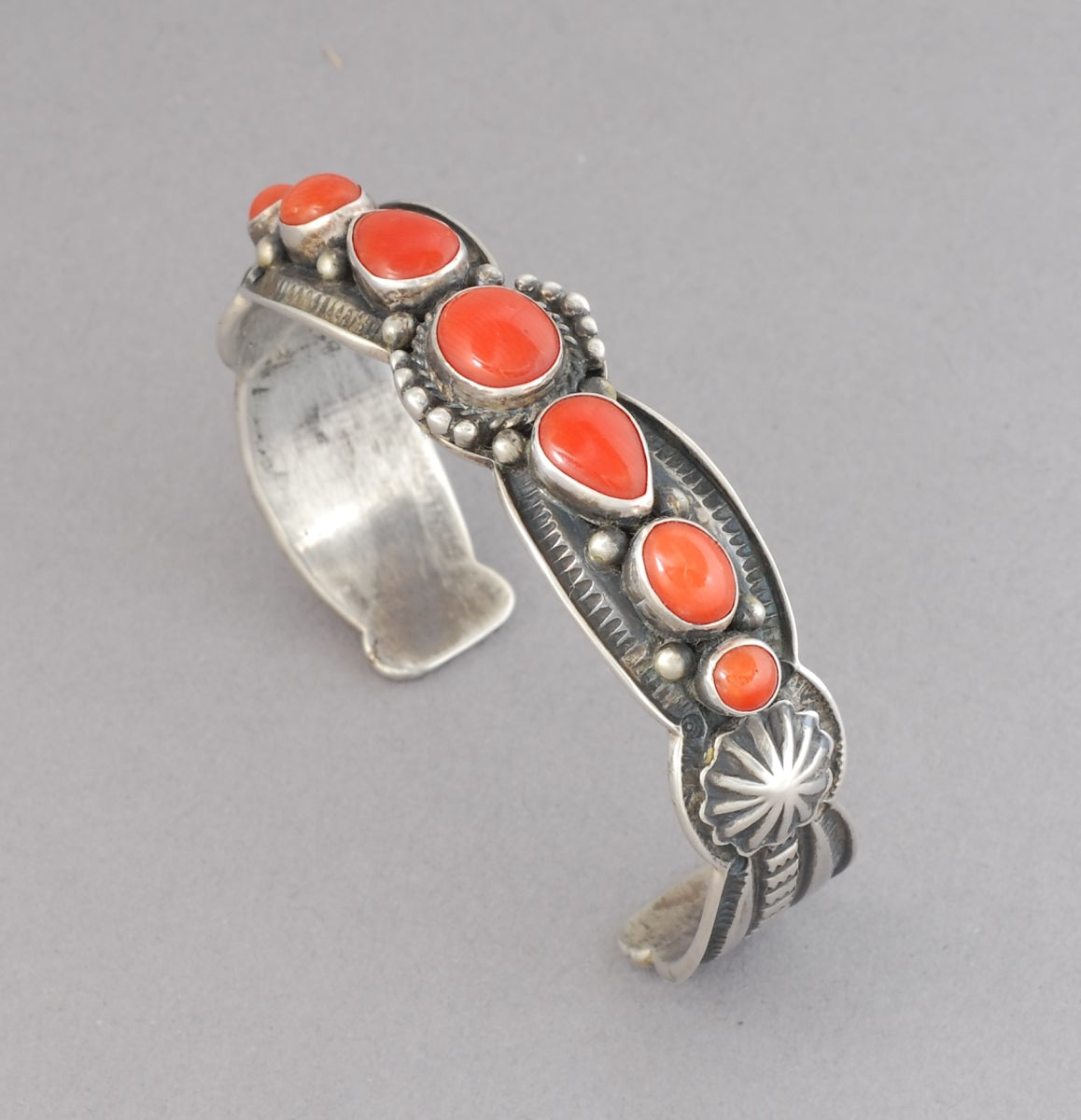 Cuff Bracelet with Red Coral by Darrell Cadman