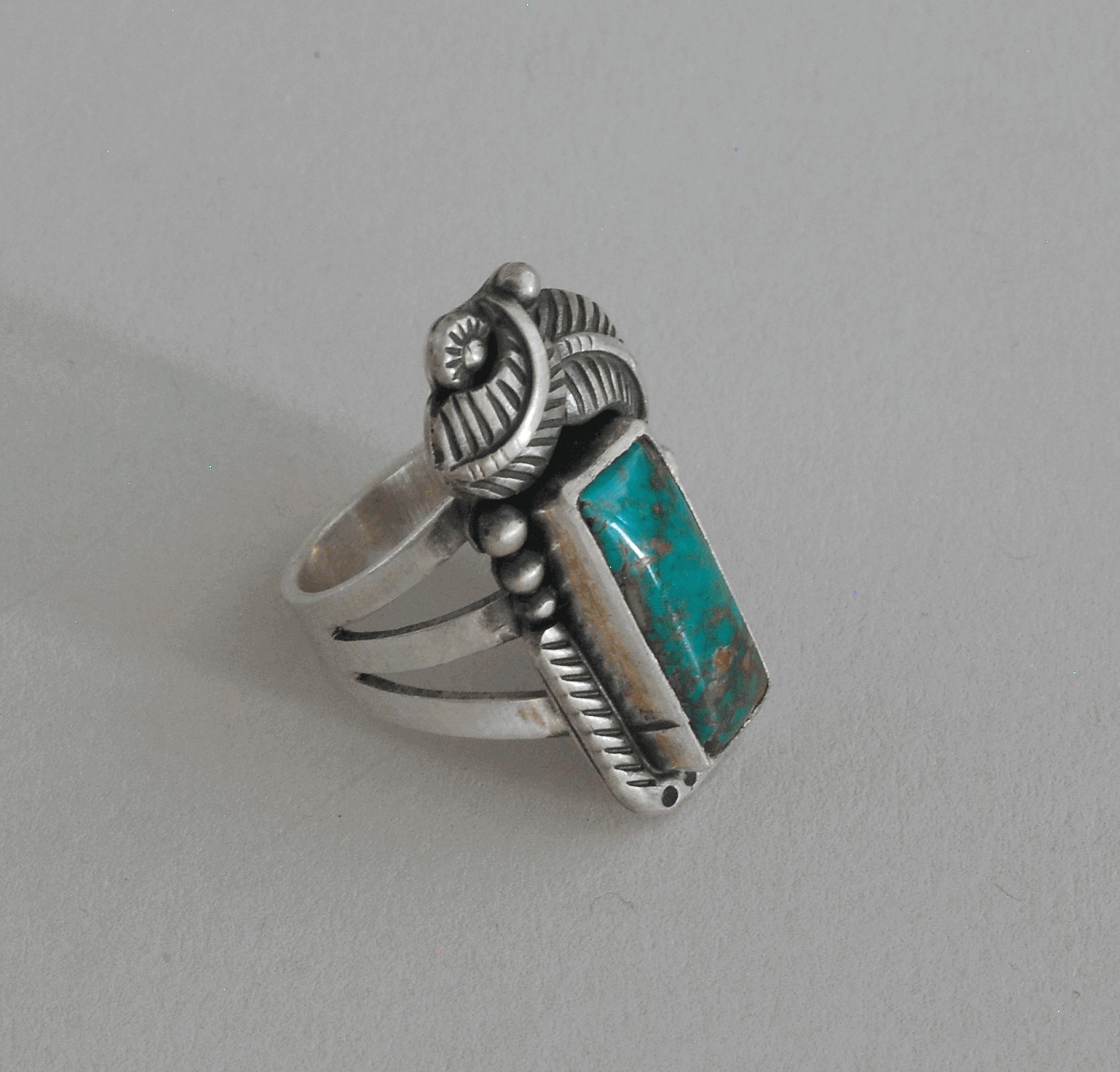 Turquoise and Sterling Silver Ring by Leonard Chee